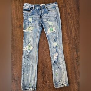 FWRD blue jeans with green paint splatter boys 20 #denim #distressed